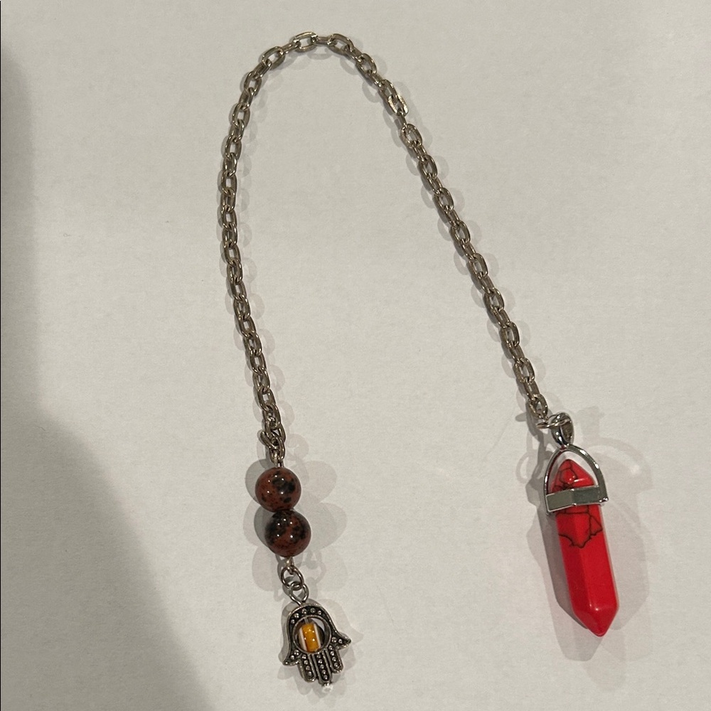Red stone Pendulum for decision making w/ Hasma Hand; Reiki, healing energy